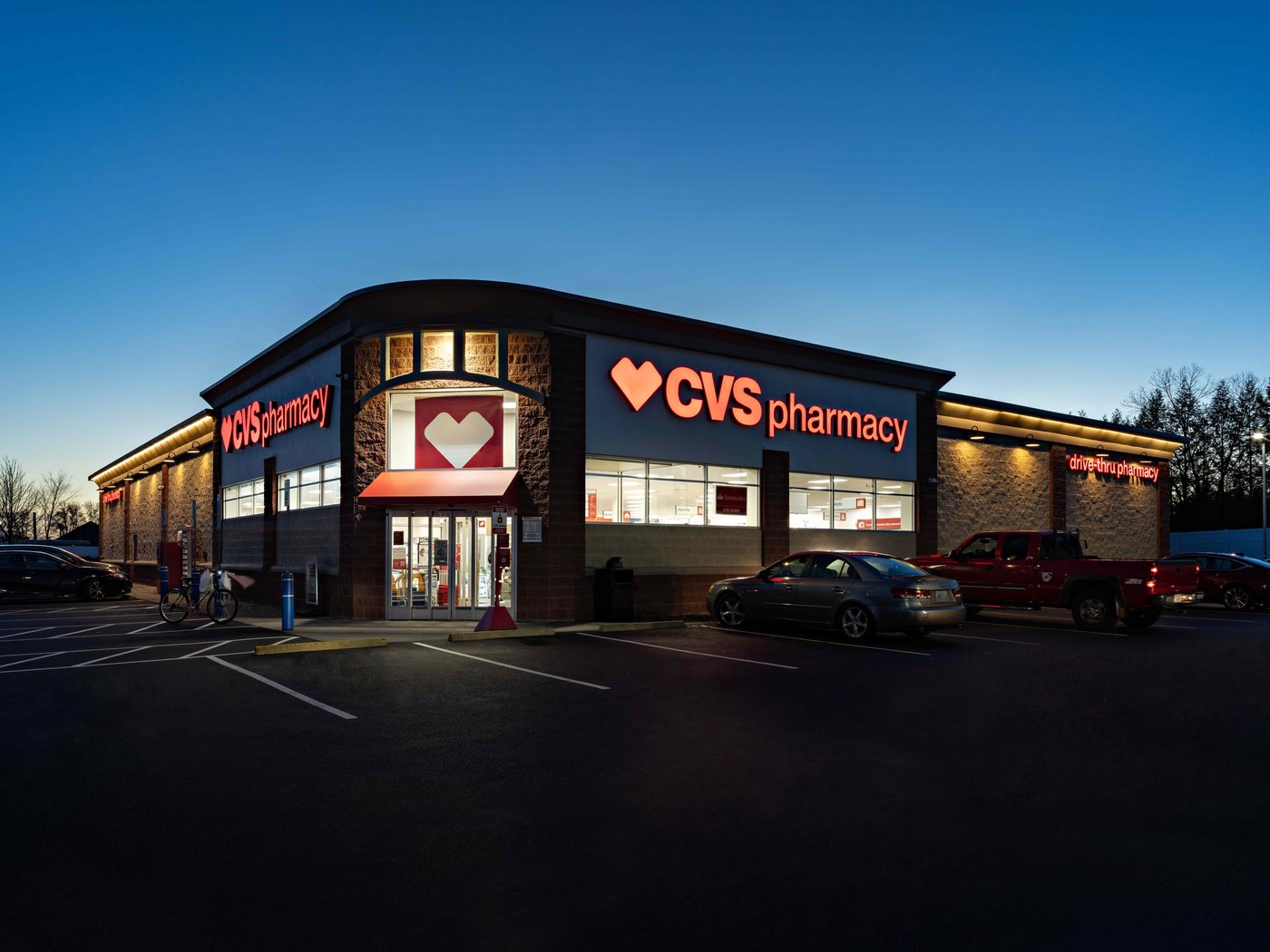 CVS Pharmacy retail building at dusk